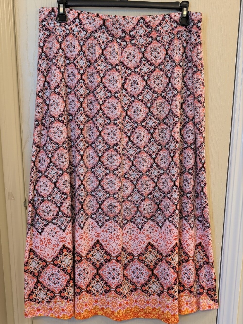 Kim Rogers Printed Pink Tile Pattern Midi Skirt | Women's Size XL